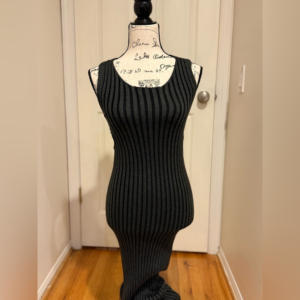 John Elliott Reveal Cut Out Silk Cashmere Wool Rib Tank Sweater Dress Gray Black